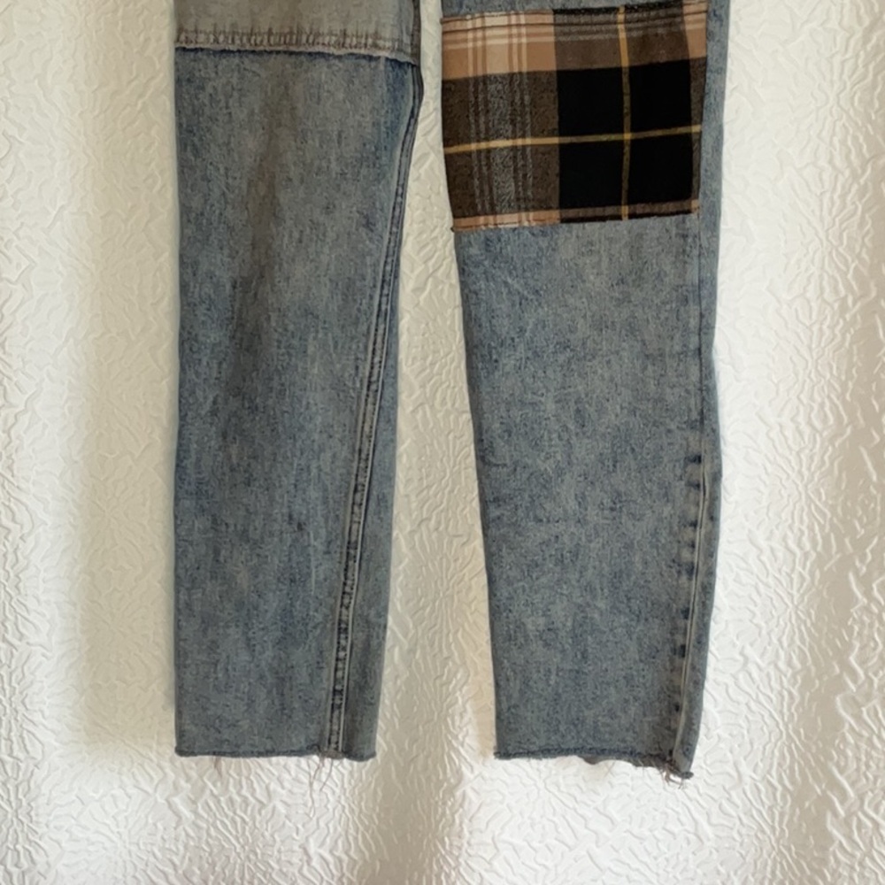Hollister High Rise Patchwork Jeans - Blue and Plaid - Picture 2 of 8